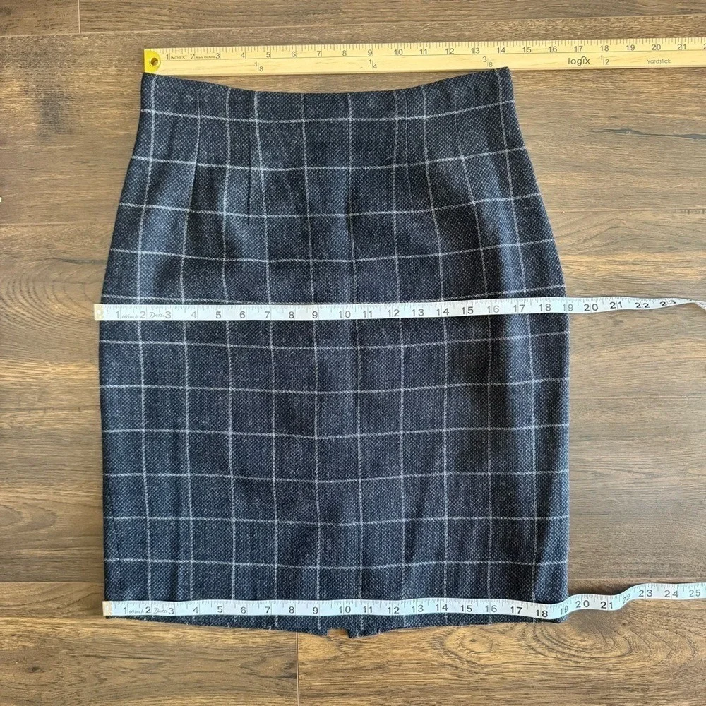 Vintage Wool Windowpane‎ Pencil Skirt High Waist Gray Career Academia Size 8